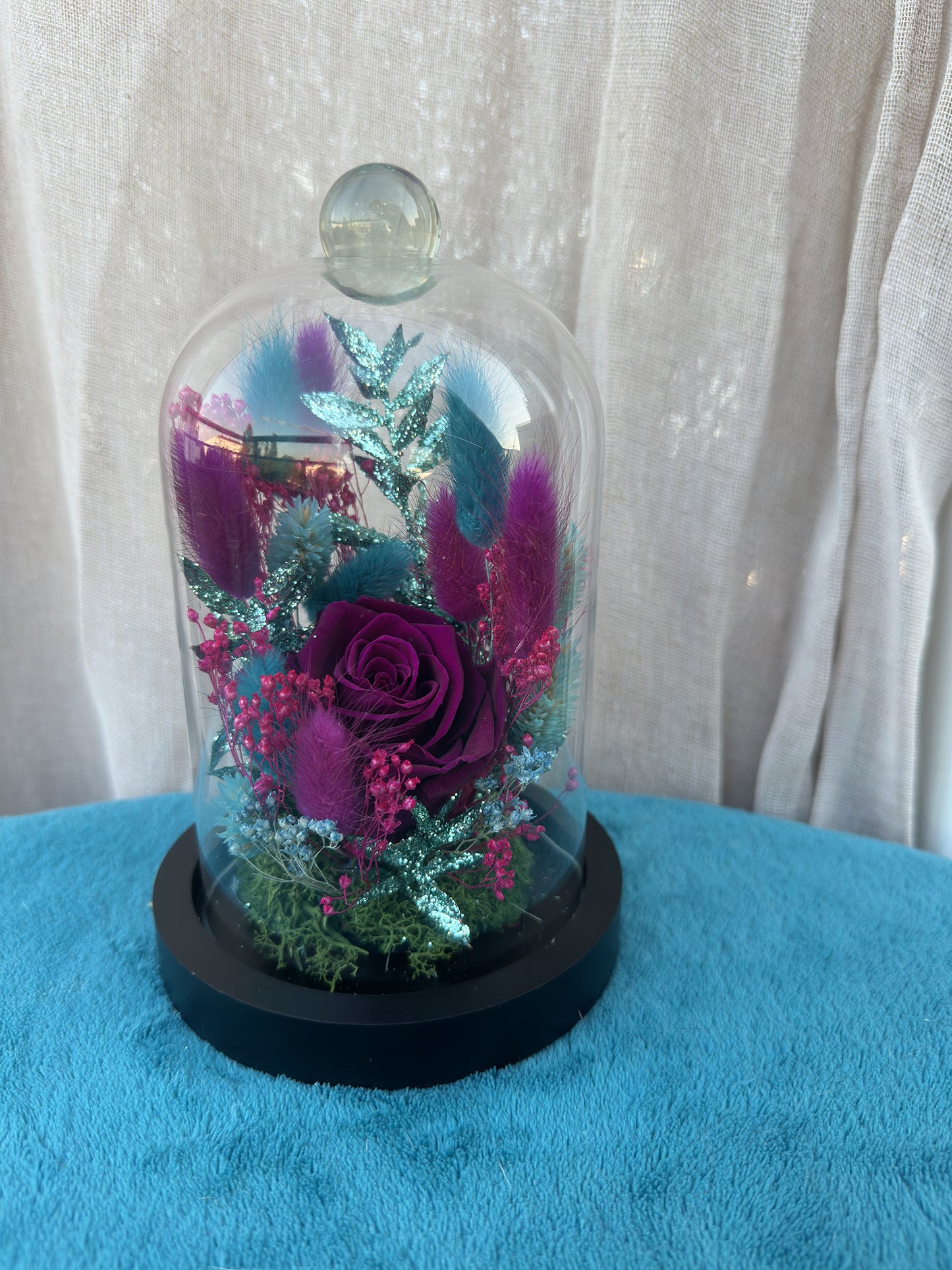 cloche, paillette, turquoise, rose éternelle, cadeau, déco