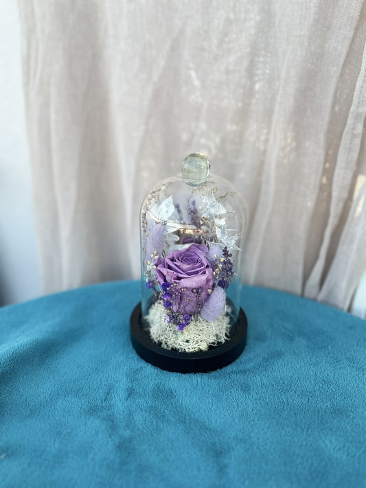 cloche, cloche fleurie, rose éternelle, cadeau fête des mères, artisanat, fleurs, violet