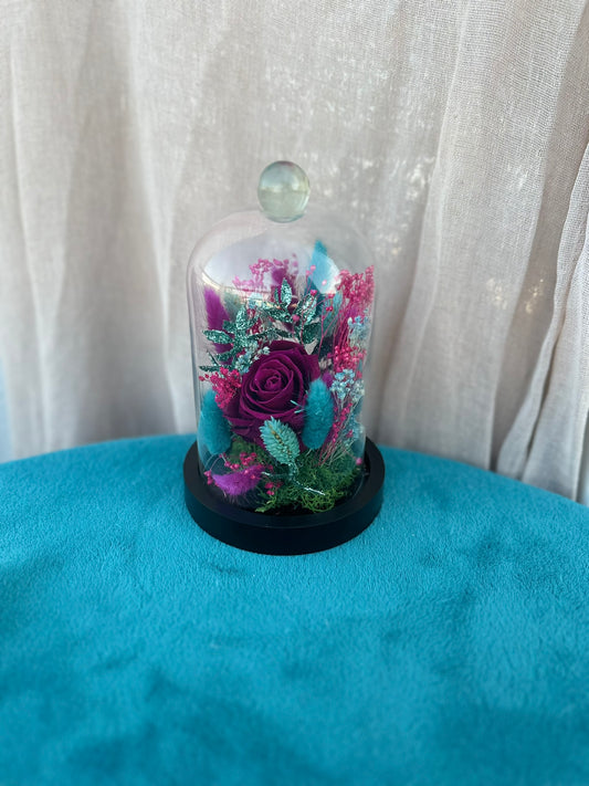 rose éternelle, cloche, cloche fleurie, déco, cadeau, fleurs séchées